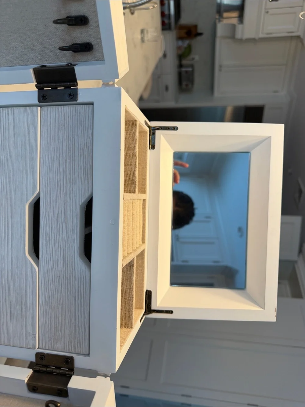 Pottery Barn White Wood Jewelry Storage Cabinet Armoire.